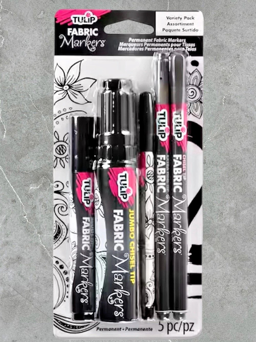 2 for $30 | Tulip Fabric Markers Black Variety 5-Pack